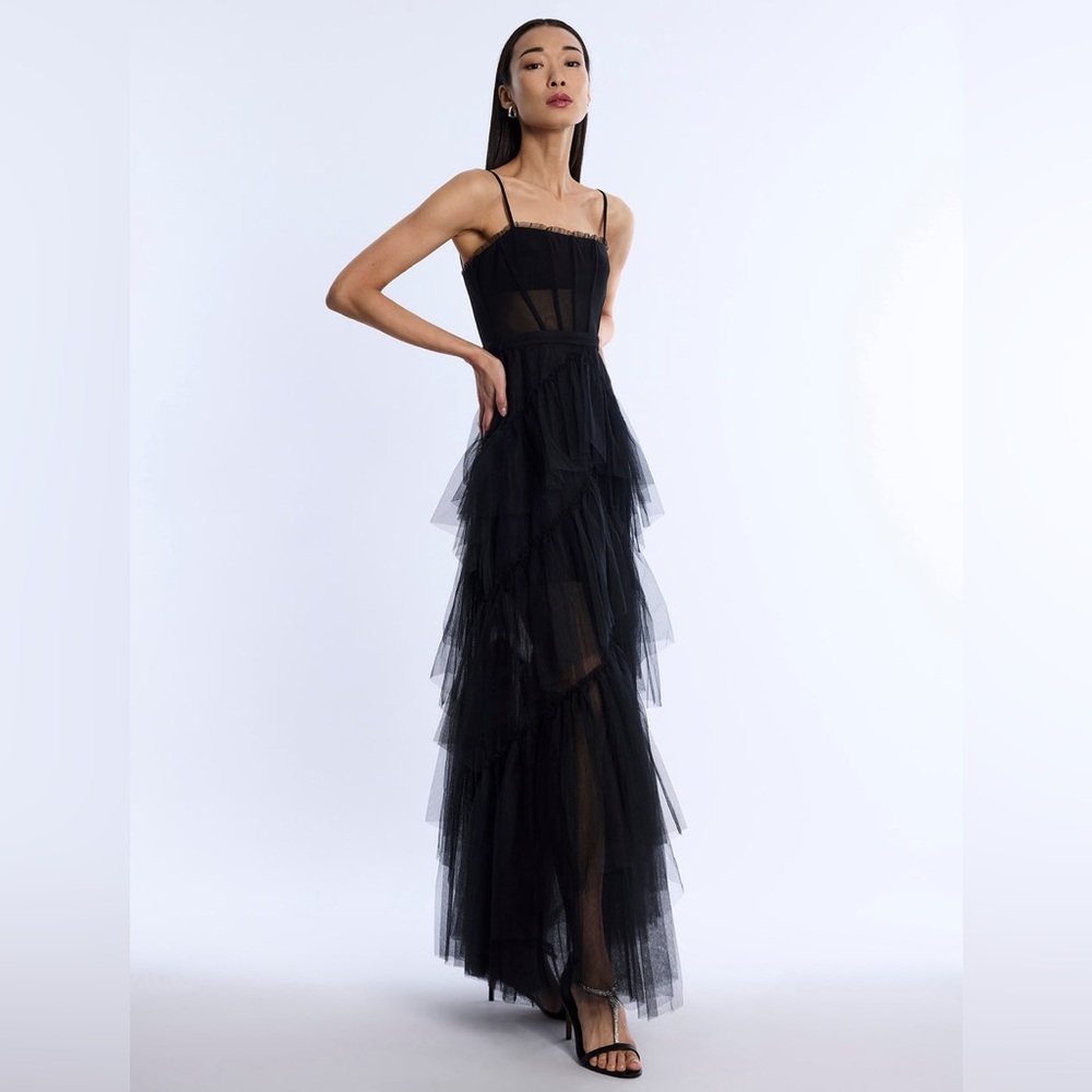 BCBGMAXAZRIA 
Oly Tiered Ruffle Tulle Evening Gown - Picture 7 of 16